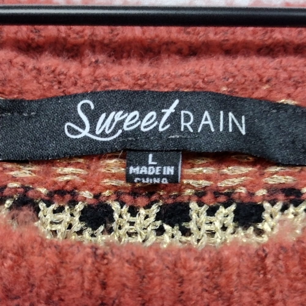 NWT Sweet Rain Fairy Isle Balloon Sleeve Sweater Women's L Burgundy Boho Retro - Picture 8 of 12